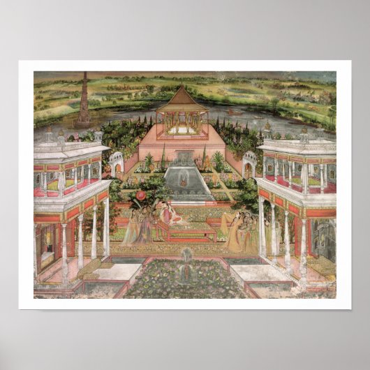 Poster Une princesse moghole dans son jardin (gouache sur (Devant)