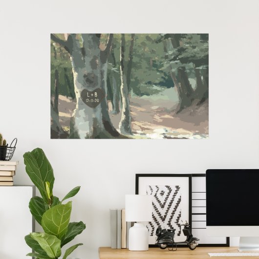 Poster Une promenade dans les bois : Gravure d'arbre pers (Bureau à domicile)