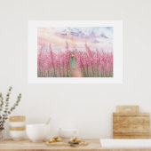 Poster Une promenade dans un champ de fleurs roses (Cuisine)