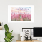Poster Une promenade dans un champ de fleurs roses (Bureau à domicile)