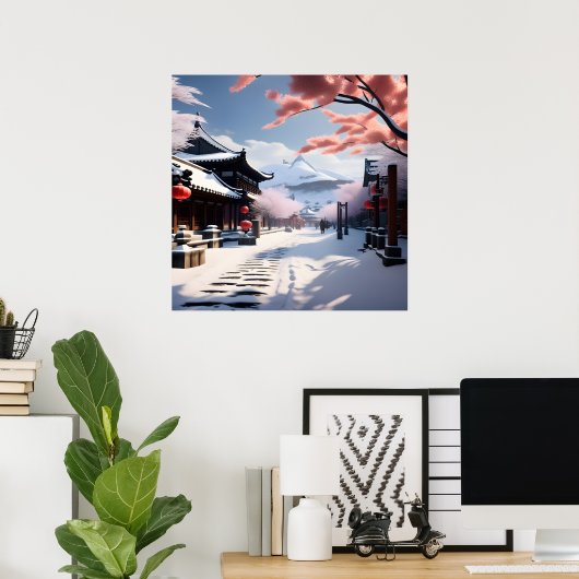 Poster Une rue neigeuse coréenne (Bureau à domicile)