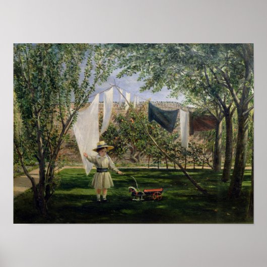 Poster Une scène de jardin, avec un garçon (Devant)