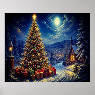 Poster Une scène de Noël bleue dans la rue du quartier