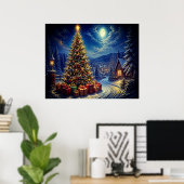 Poster Une scène de Noël bleue dans la rue du quartier (Bureau à domicile)