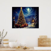 Poster Une scène de Noël bleue dans la rue du quartier (Cuisine)