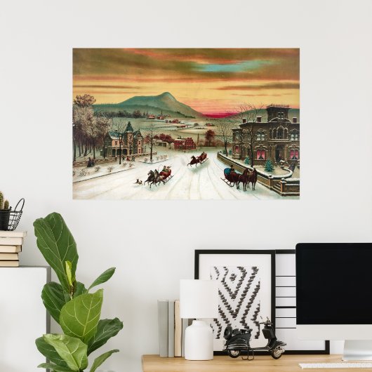 Poster Une scène de Noël dans un pays (Bureau à domicile)