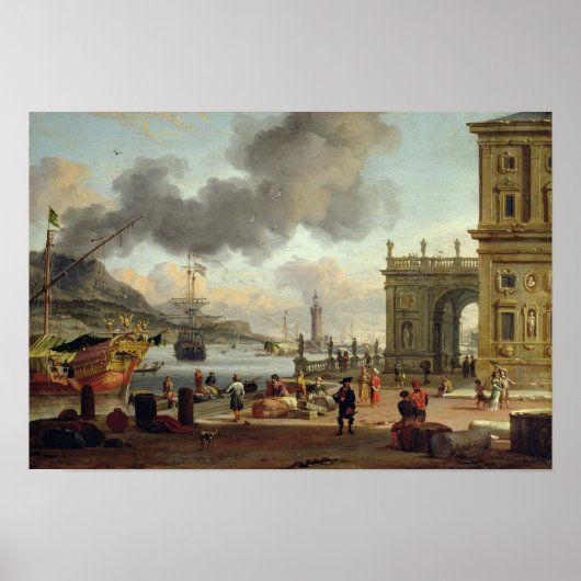 Poster Une scène de port méditerranéen (Devant)