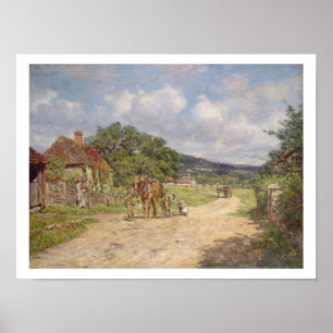 Poster Une scène de village (huile sur toile)