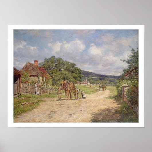 Poster Une scène de village (huile sur toile) (Devant)