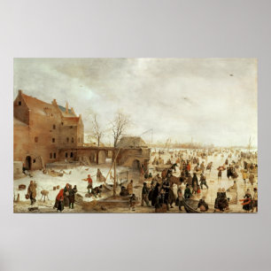 Poster Une scène sur la glace près d'une ville, vers 1615