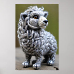 Poster Une sculpture laineuse d'un petit lion