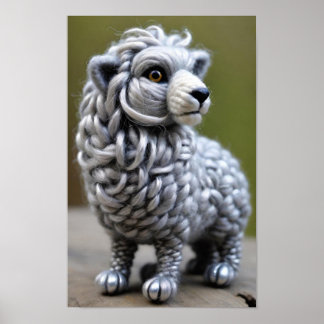 Poster Une sculpture laineuse d'un petit lion