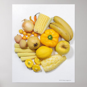 Poster Une sélection de fruits et légumes jaunes.