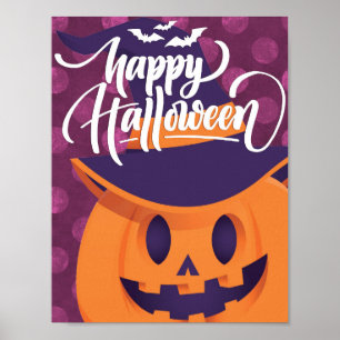 Poster Une sorcière citrouille joyeuse Halloween