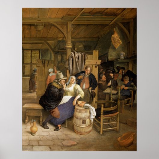 Poster Une taverne intérieure avec des joueurs de cartes (Devant)
