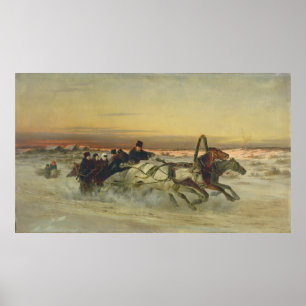 Poster Une troïka galopante d'hiver à l'aube