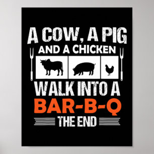 Poster Une vache, un cochon et une poule entrent dans un