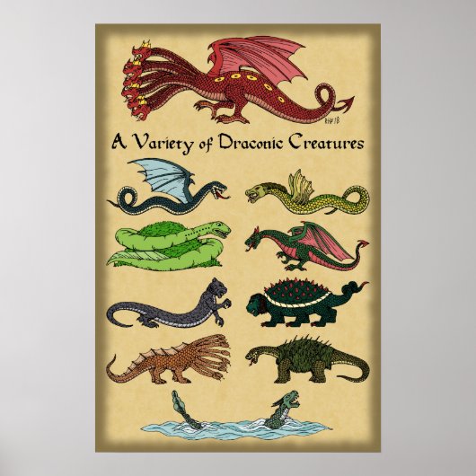 Poster Une variété de créatures draconiennes (Devant)