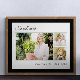 Poster Une vie bien vécue Élégant Script 3 Photo Funérail