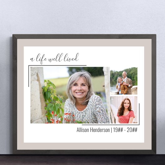 Poster Une vie bien vécue Élégant Script 3 Photo Funérail