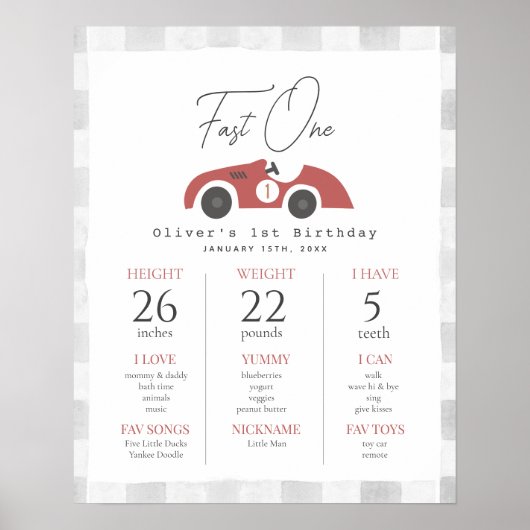Poster Une Voiture de Course Rouge Rapide Premier Anniver (Devant)