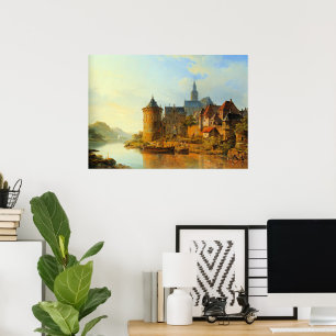 Poster Une vue d'une ville le long du Rhin