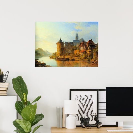 Poster Une vue d'une ville le long du Rhin (Bureau à domicile)