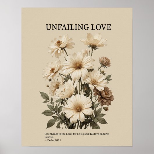 Poster Unfailing love, Christian floral wall art (Devant)