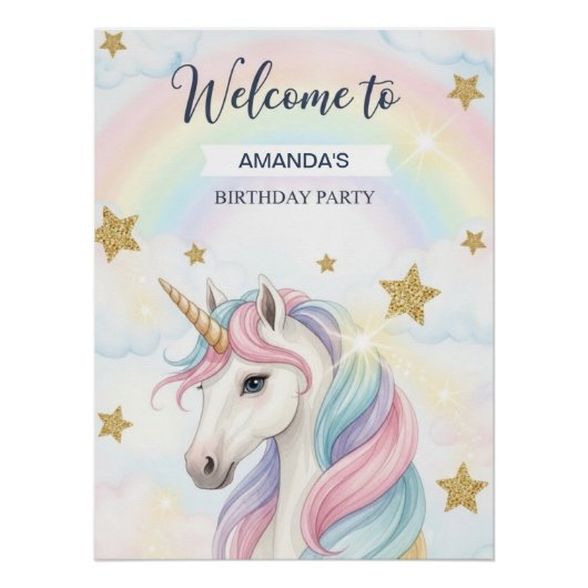 Poster Unicorn 1stBirthday Party Personalized Welcome (Devant)