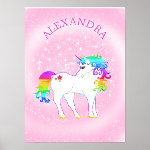 Poster Unicorn arc-en-ciel magique rose mou