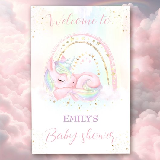 Poster Unicorn baby shower fille douche signe de bienvenu