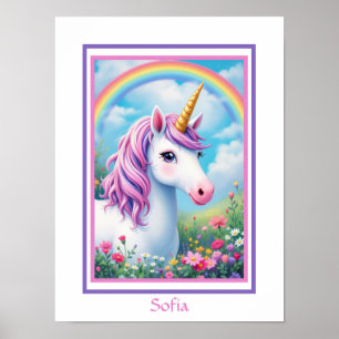 Poster Unicorn Cute Girl's Pink and Purple Ajouter un nom