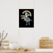 Poster Unicorn équitation T rex Dinosaur (Cuisine)