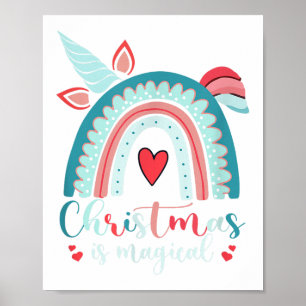 Poster Unicorn Face mignon Arc-en-ciel Noël est magique