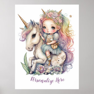 Poster Unicorn Fairy Princess Rainbow Coloris Personnalis