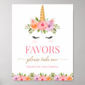 Poster Unicorn Floral Favors Please Take One (Devant)