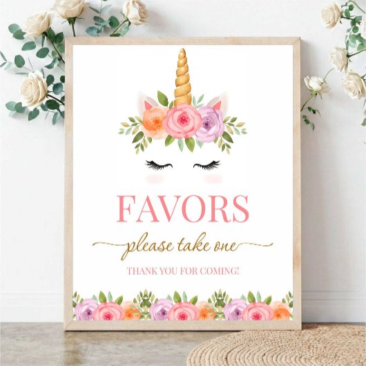 Poster Unicorn Floral Favors Please Take One