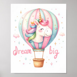 Poster Unicorn Hot Air Balloon Nursery Art