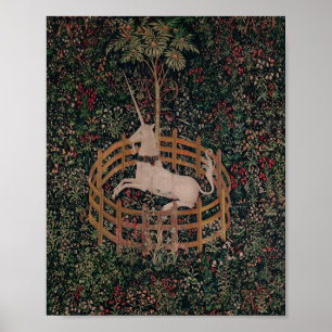 Poster Unicorn Hunt Medieval Art - Unicorn repose sous la