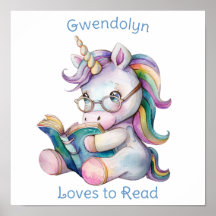 Unicorn Lire un livre mignonne pour Nursery Blue T