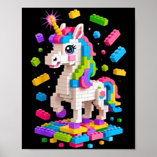 Poster Unicorn Lover Master Builder Bloc de briques (Devant)