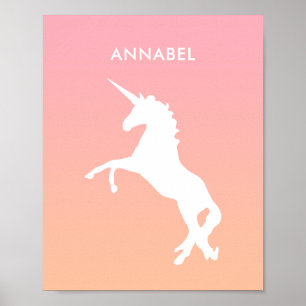 Poster Unicorn Pink Pastel Nom Enfants Chambre Wall Art