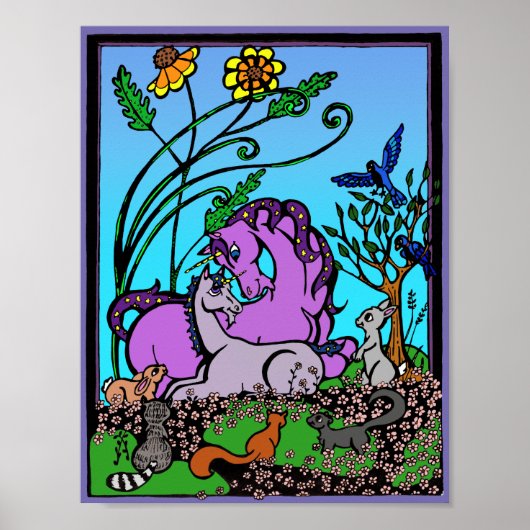 Poster Unicorn pour enfants - "maman assise" - ret (Devant)