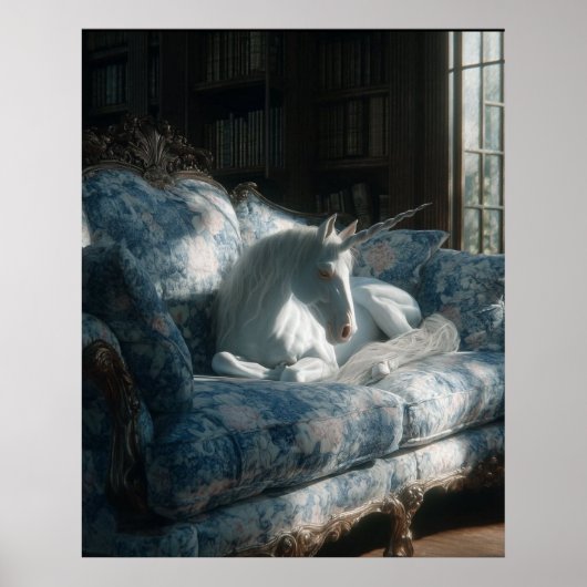 Poster Unicorn Resting on Floral Sofa (Devant)