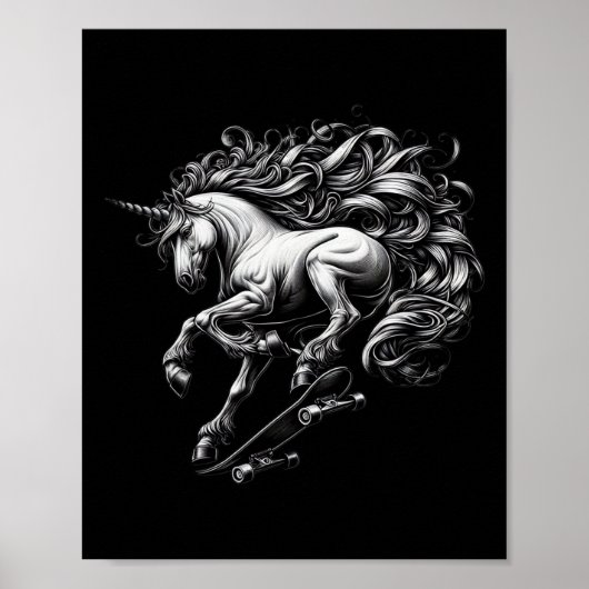 Poster Unicorn Skateboard Mythical Creature Savage Meme F (Devant)