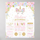 Poster Unicorne 1er Anniversaire Jalons de naissance Stat (Devant)