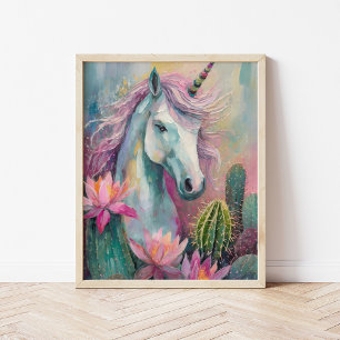 Poster Unicorne Abstraite lunatique et succulents