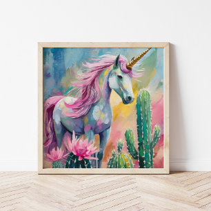 Poster Unicorne Abstraite lunatique et succulents