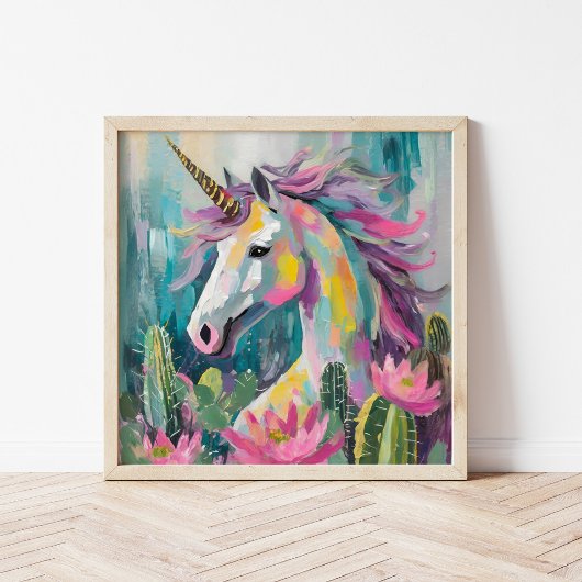 Poster Unicorne Abstraite lunatique et succulents