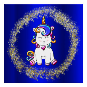 Poster Unicorne arc-en-ciel et Parties scintillant